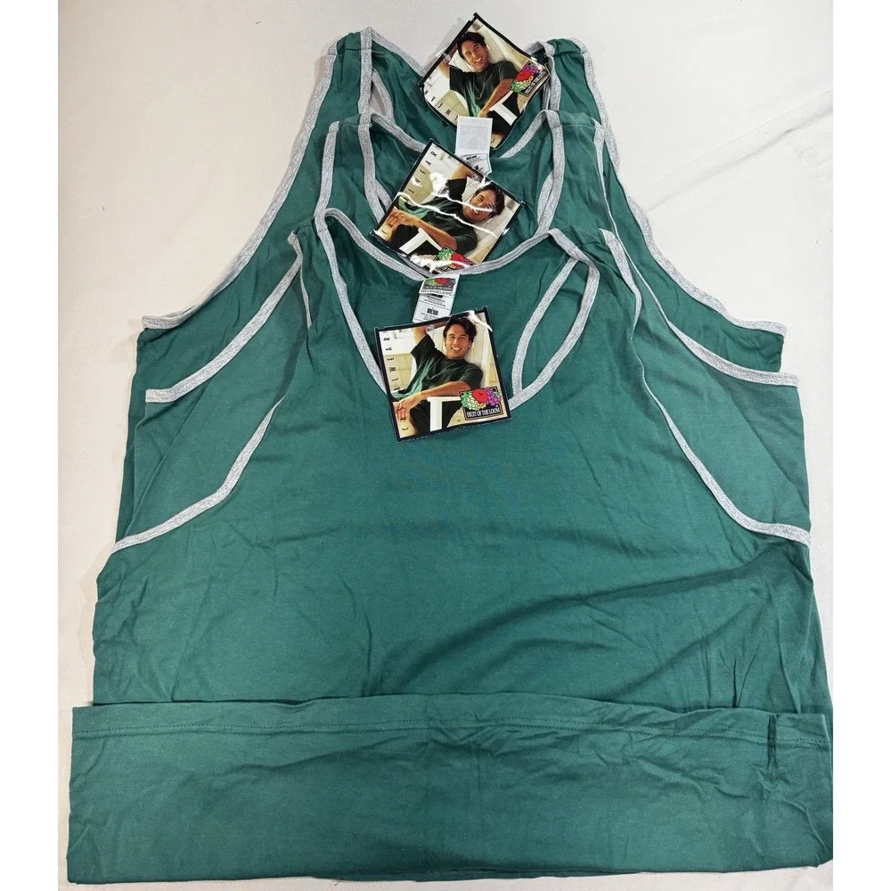 Vintage Fruit Of The Loom Blank Tank Top L Green Made In USA 90s NWT Lot Of 3